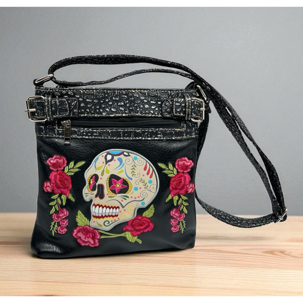 Sugar Skull Day of the Dead Crossbody Handbag Women Purse Concealed Carry Pocket